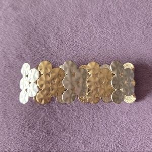 Gold and Silver Tone Multi Disk Hammered Metal Stretch Bracelet